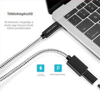 Type-C hosszabbító kábel, férfi‑tól nőig, 10Gbps adatátvitel, 60W gyors töltés, alumínium ötvözet burkolat