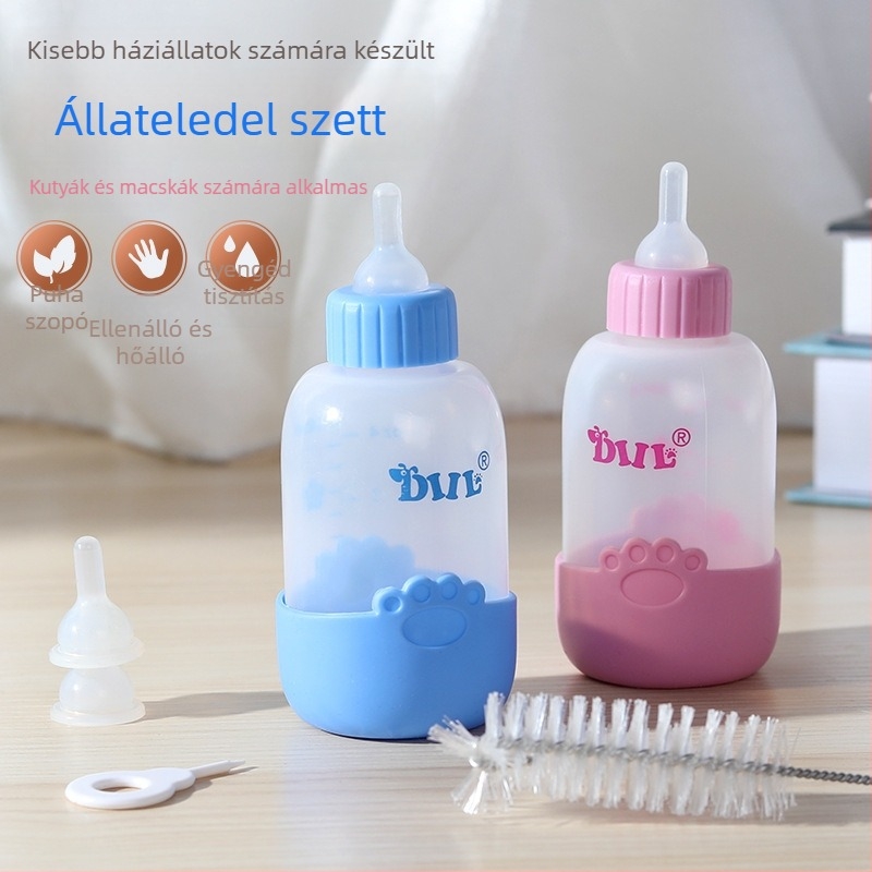 Műanyag háziállat etetőüveg, 100 ml kapacitású, macskáknak, kutyáknak, hörcsögöknek és chinchilláknak