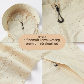 Kültéri szélvédő dzseki kapucnival — légáteresztő, gyorsan száradó, UPF50+ UV védelem, szélálló, 100% nylon