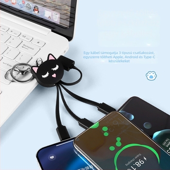 Ritual 3 az 1-ben adatkábbel Micro USB és USB-C-vel, PVC, max 2,1 A