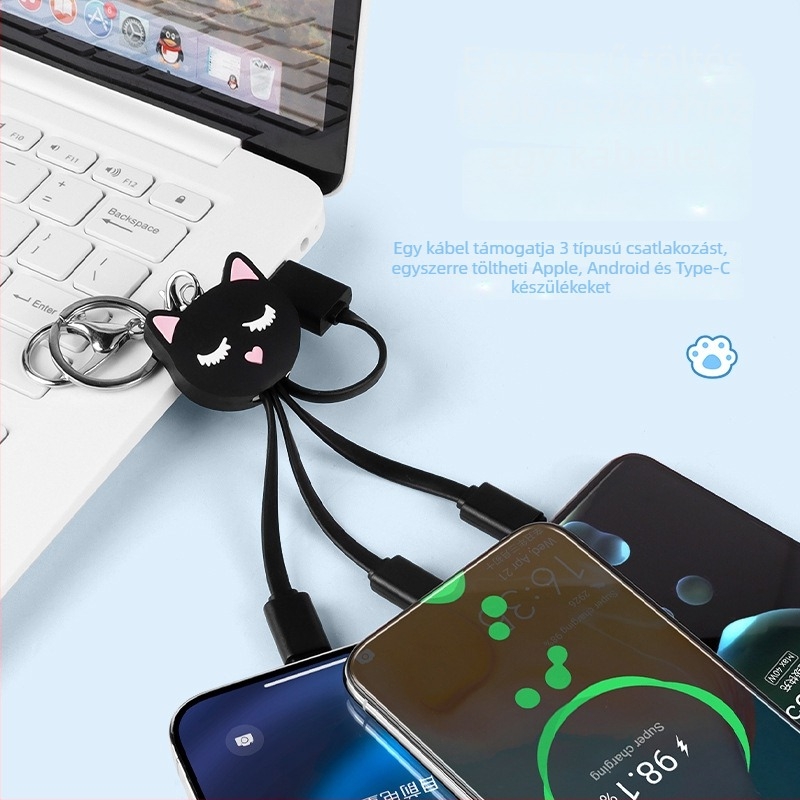 Ritual 3 az 1-ben adatkábbel Micro USB és USB-C-vel, PVC, max 2,1 A