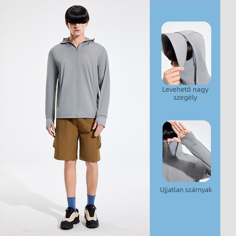 Kültéri szélkabát UPF50+ UV védelem, légáteresztő, ultra könnyű, gyorsan száradó, kapucnival