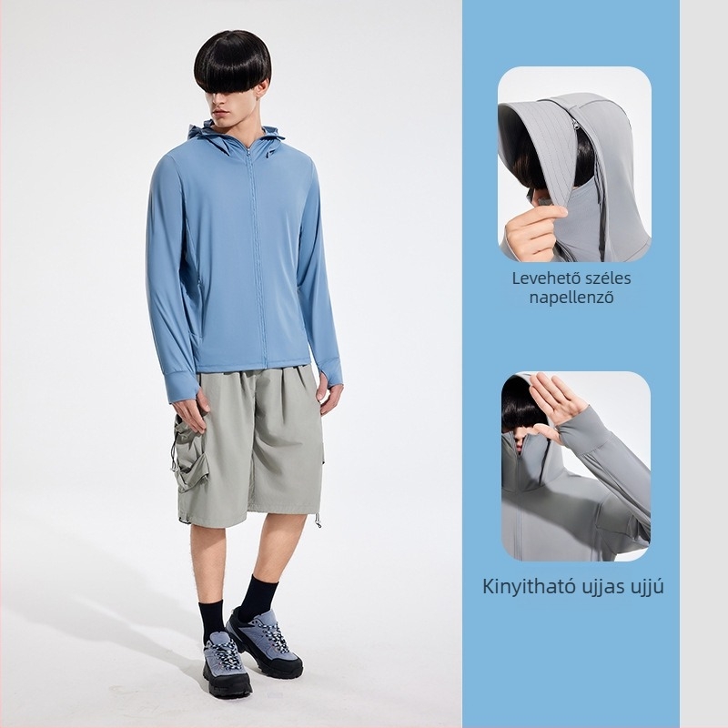 Kültéri szélkabát UPF50+ UV védelem, légáteresztő, ultra könnyű, gyorsan száradó, kapucnival