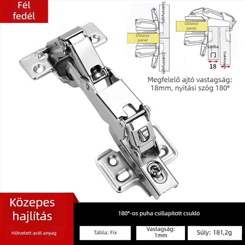 180°-os csillapító csuklópánt sarokajtóhoz – nagy szögű hajlított ajtó a szekrényhez, hidegen hengerelt acél, elektroplattolt felület