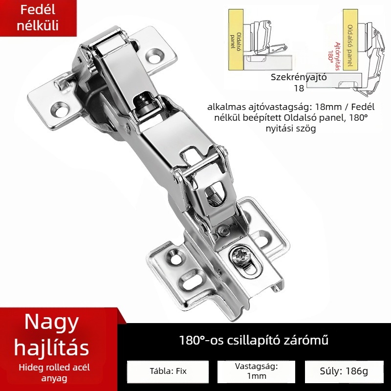 180°-os csillapító csuklópánt sarokajtóhoz – nagy szögű hajlított ajtó a szekrényhez, hidegen hengerelt acél, elektroplattolt felület