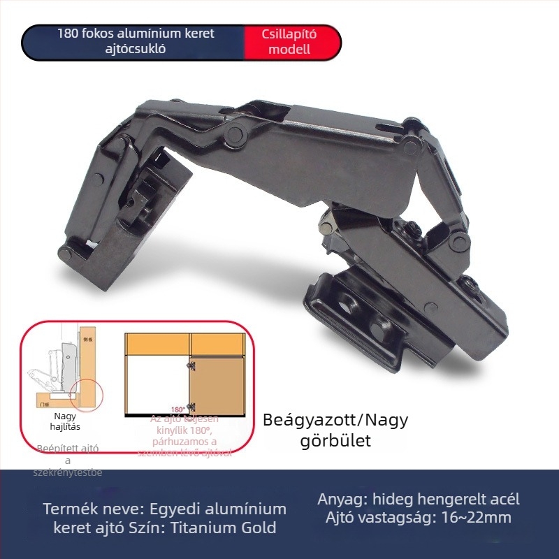 Szekrényajtó pánt, 180°-os alumínium keret, Lei Qi