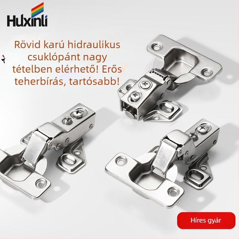 Rövid karú bútorajtó-zsanér, szekrények és gardróbok számára, amerikai stílus; anyag: hidegen hengerelt acél; bevonat: réz-nikkel; hidraulikus csillapítás, halk működés