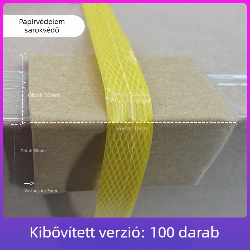 PP műanyag sarokvédők és csúszásmentes hevederzárak ipari csomagoláshoz — típusok L20/L32, papírsarokvédők 10 cm és 5 cm, nehéz stílus 50 mm