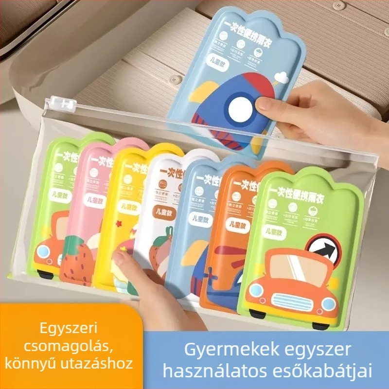 Gyerekeknek tervezett egyszer használatos átlátszó PVC esőponcsó, teljes test lefedettség, klasszikus stílus