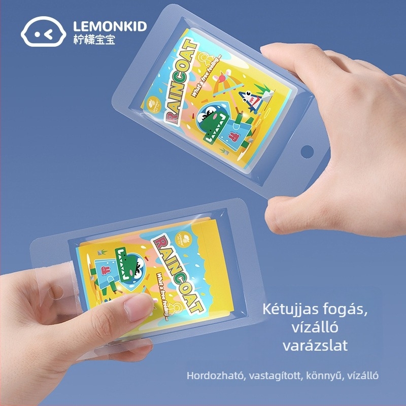 Gyerekeknek szóló egyszer használatos esőponcsó, vastag PE anyagból, utazáshoz hordozható