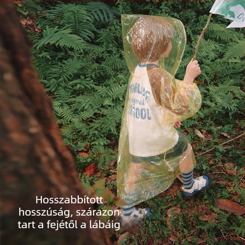 Gyerekeknek szóló egyszer használatos esőponcsó, vastag PE anyagból, utazáshoz hordozható