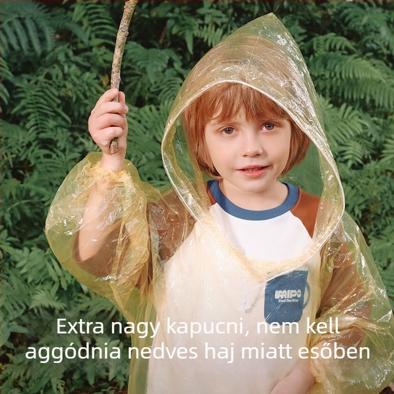 Gyerekeknek szóló egyszer használatos esőponcsó, vastag PE anyagból, utazáshoz hordozható