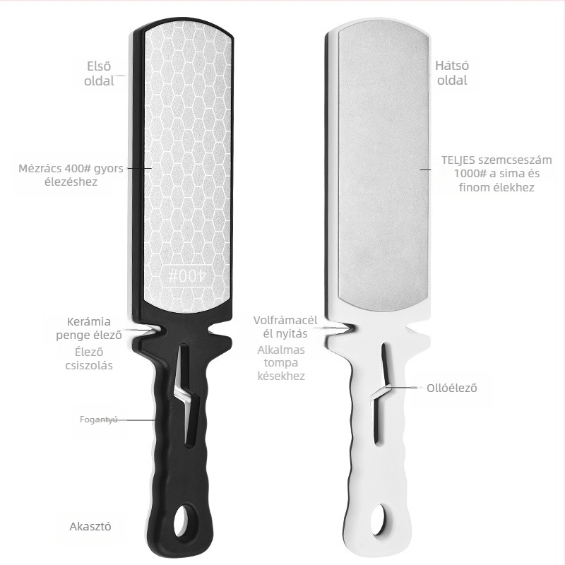 Gyémántos késélező - kétoldalas, 400-as szemcse, konyhai késekhez és ollókhoz