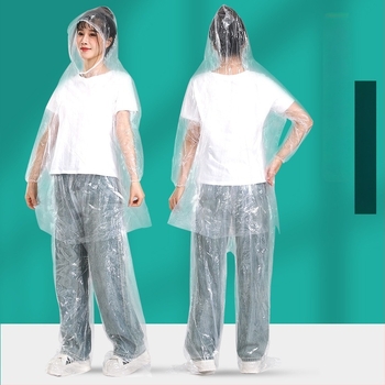 Integrált egyszer használatos esőponcsó nadrággal, PE anyag, túrázáshoz, felnőtteknek