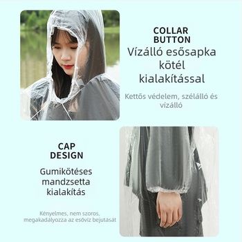 Hordozható egyszer használatos esőponcsó felnőtteknek, TPE anyag, 1,5 mm vastagság, 13 g tömeg