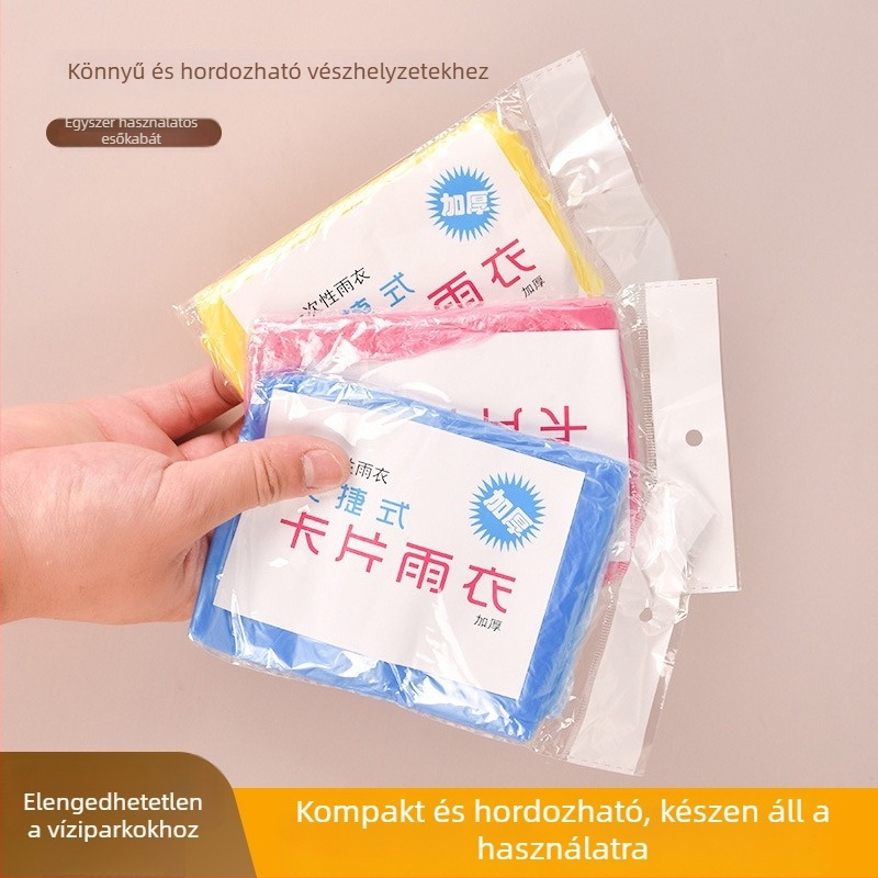 Hordozható egyszer használatos esőponcsó felnőtteknek, TPE anyag, 1,5 mm vastagság, 13 g tömeg