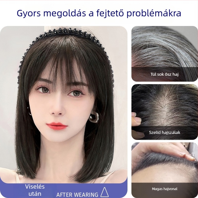 Valódi emberi hajból készült paróka-rész – egyenes haj, kristály fejpánttal, póthaj egy darabban, festhető