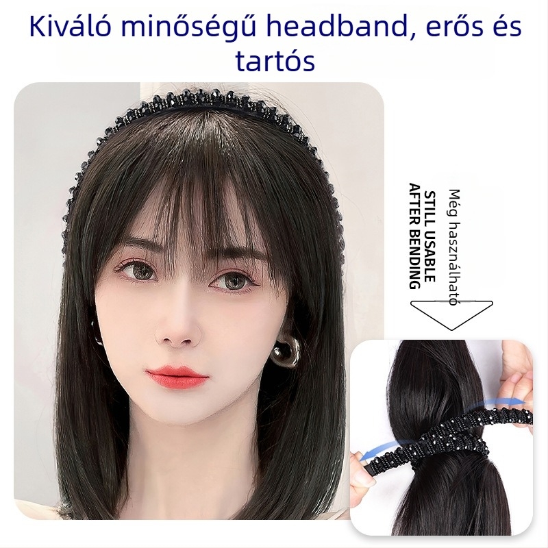 Valódi emberi hajból készült paróka-rész – egyenes haj, kristály fejpánttal, póthaj egy darabban, festhető