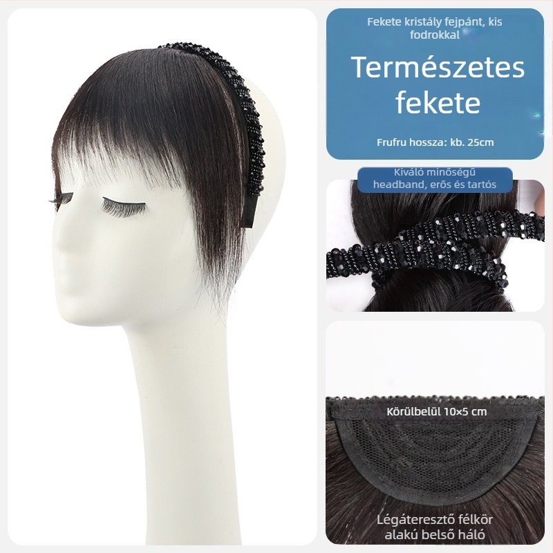 Valódi emberi hajból készült paróka-rész – egyenes haj, kristály fejpánttal, póthaj egy darabban, festhető