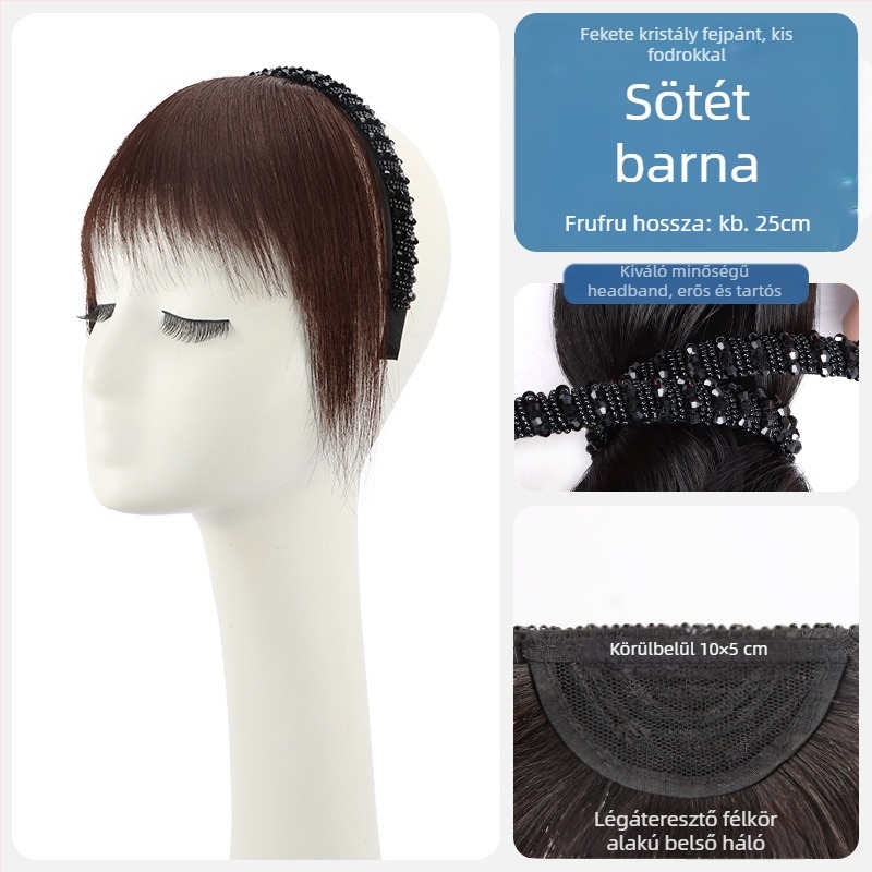 Valódi emberi hajból készült paróka-rész – egyenes haj, kristály fejpánttal, póthaj egy darabban, festhető