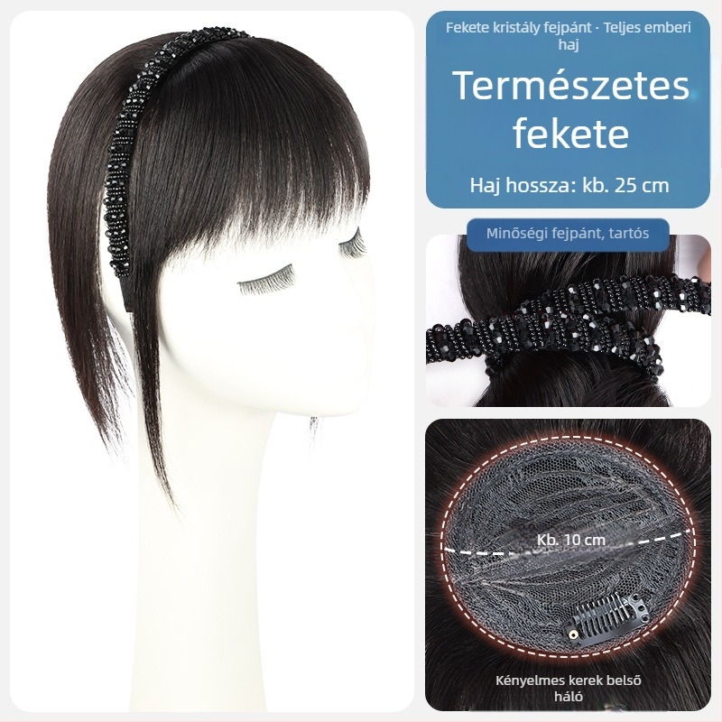 Valódi emberi hajból készült paróka-rész – egyenes haj, kristály fejpánttal, póthaj egy darabban, festhető