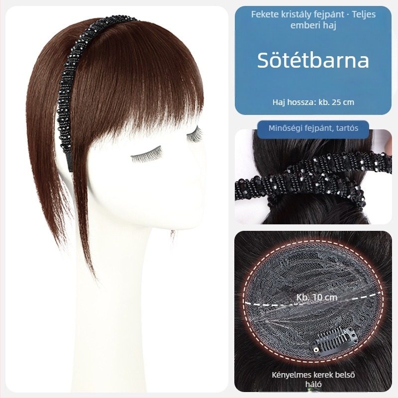 Valódi emberi hajból készült paróka-rész – egyenes haj, kristály fejpánttal, póthaj egy darabban, festhető