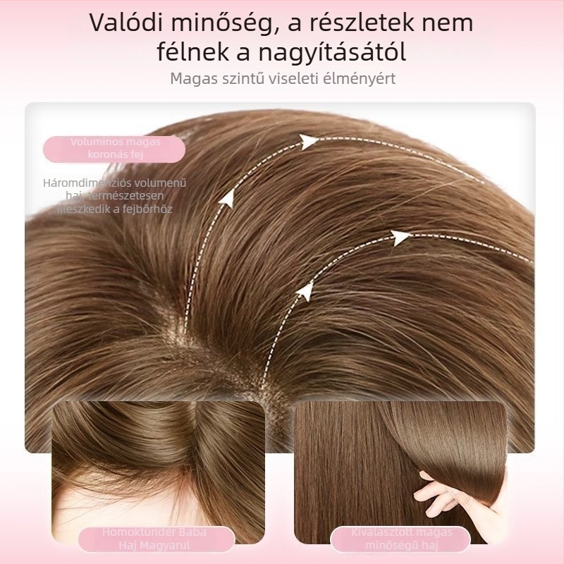 Hajparóka hosszú, egyenes hajjal és ferde frufruval, természetes hatás, modell X-129, mechanikus kivitelezés, haj magas hőálló selyem anyagból