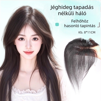Könnyű, varrás nélküli női hajas kiegészítő, felső hajtöredék, egyenes frufru, modell G8511/G9918, teljesen kézzel készített, hőálló selyem, nem festhető vagy dauerolható