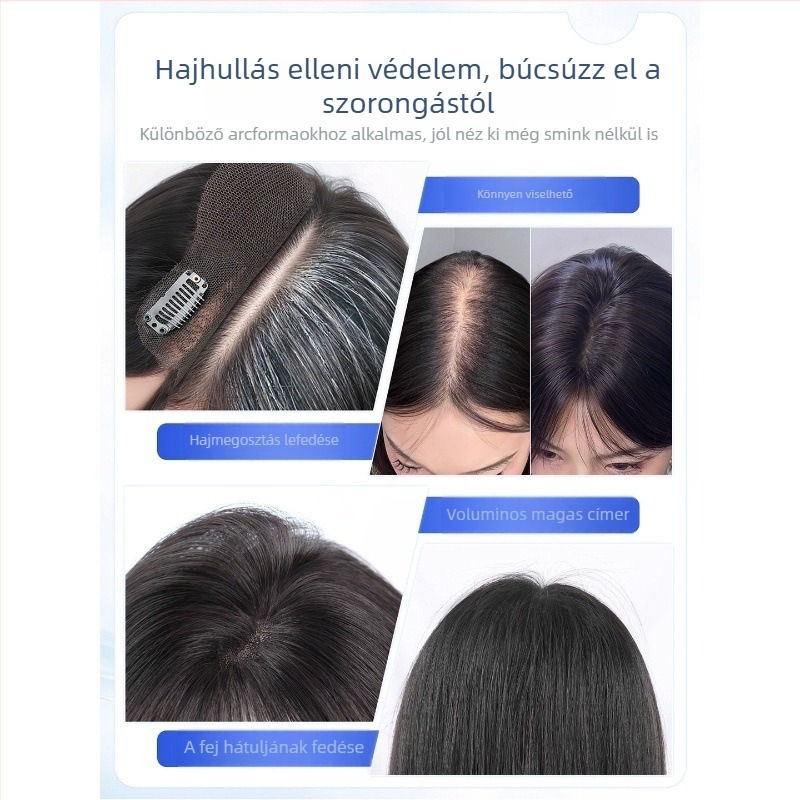 Könnyű, varrás nélküli női hajas kiegészítő, felső hajtöredék, egyenes frufru, modell G8511/G9918, teljesen kézzel készített, hőálló selyem, nem festhető vagy dauerolható