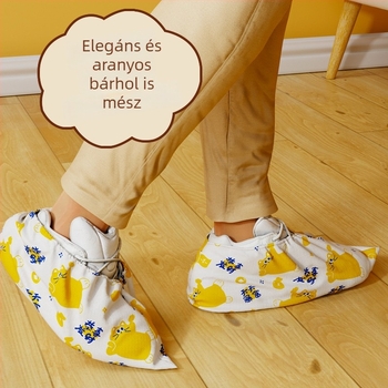 Egyszer használatos beltéri cipővédő, vastag nemszövött anyagból, porvédő, csúszásmentes, szerencse macska mintázat
