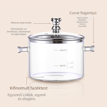 Egészség teáskanna boroszilikát üvegtesttel, kapacitás 1,5–2 L, 220V, 500W, digitális termosztát érintéses vezérléssel