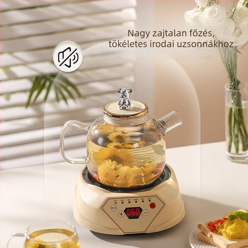 Egészség teáskanna boroszilikát üvegtesttel, kapacitás 1,5–2 L, 220V, 500W, digitális termosztát érintéses vezérléssel