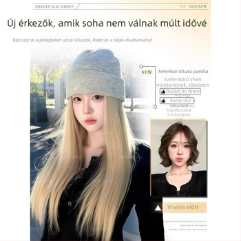 Beépített kötött sapkás paróka, természetes stílus, hosszú egyenes haj; Haj anyaga: magas hőálló selyem; Paróka stílusa: sapkás paróka; Feldolgozás: mechanizált; Frufru: Nincs