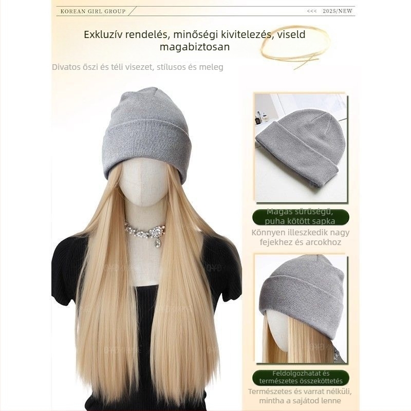 Beépített kötött sapkás paróka, természetes stílus, hosszú egyenes haj; Haj anyaga: magas hőálló selyem; Paróka stílusa: sapkás paróka; Feldolgozás: mechanizált; Frufru: Nincs