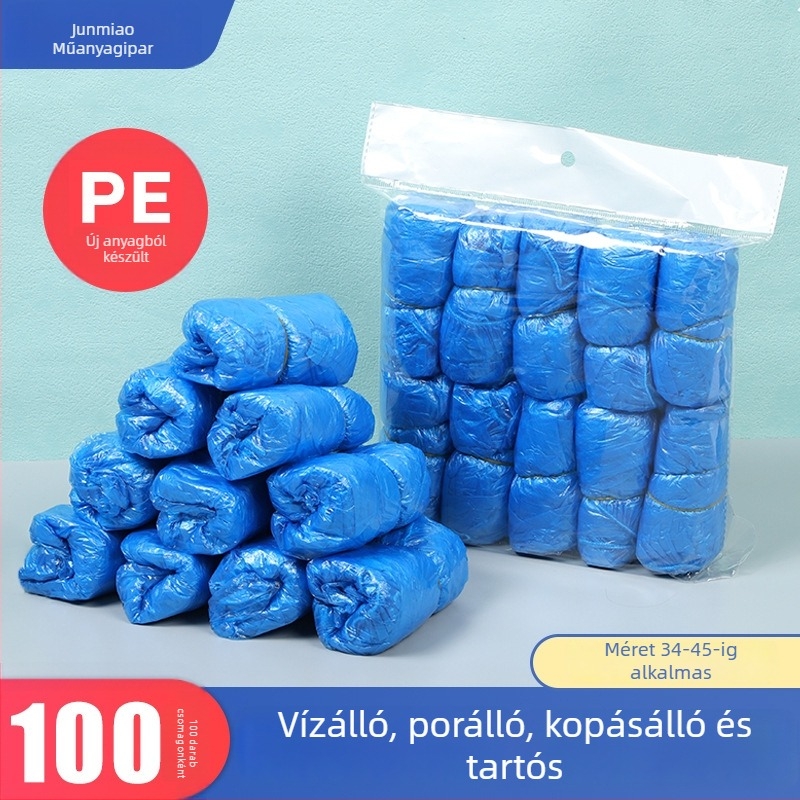 Egyszer használatos, vastagított cipővédők beltéri használatra, csúszásmentes és kopásálló műanyagból (PE/polietilen)