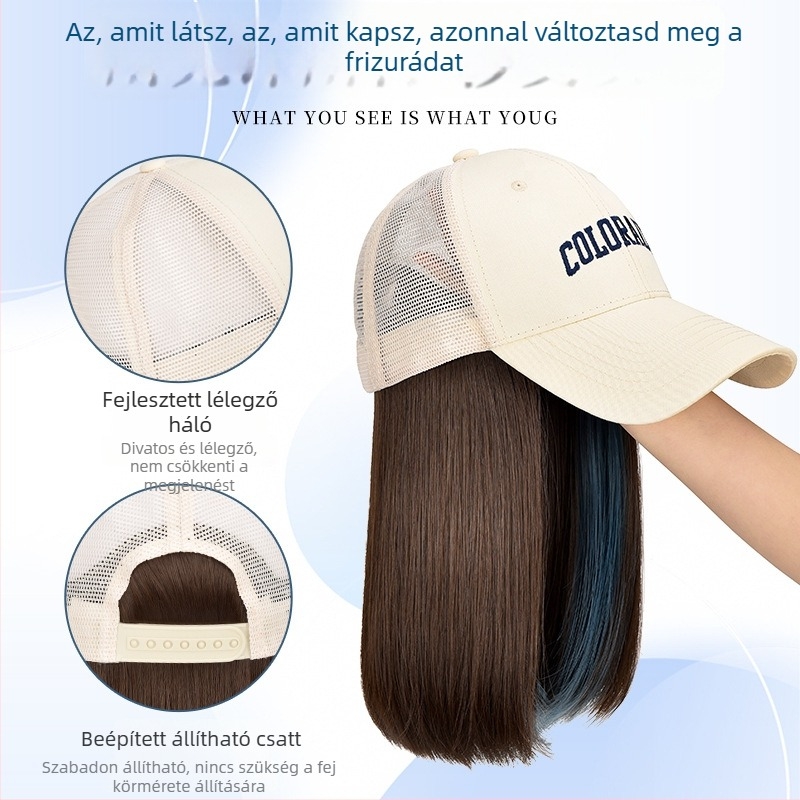 Integrált parókás sapka nőknek, lélegző hálószerkezet, vékony dizájn, rövid haj, modell AT1034, hőálló selyem, 205 g, Nem festhető vagy permelhető