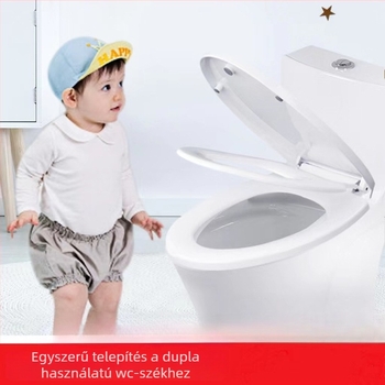 WC-fedél felnőttek és gyerekek számára, kettős használat, anyag: PP tábla, csillapító, lyukak közötti távolság állítható 10–20 cm, OEM