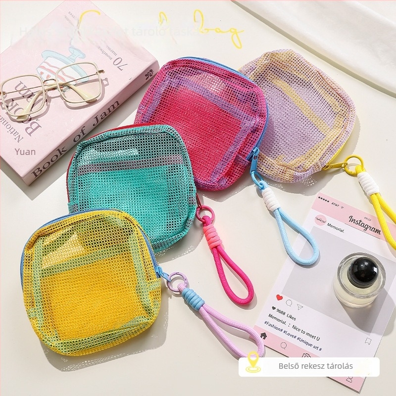 Nylon-Poliészter sminktáska hálós szerkezetű, kubus alakú, többfunkciós, utazáshoz és mindennapi használatra