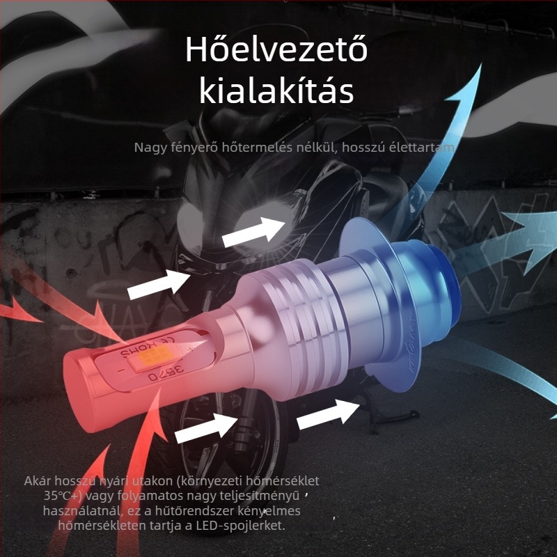 Motorkerékpár LED lámpa H4/P15D/BA20D, 12V, alumínium tokozás, külső lencse, élettartam 5000 óra