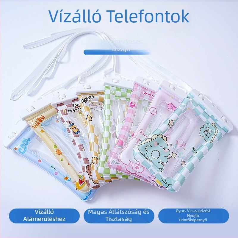 Rajzfilm mintájú vízálló telefon táska kültéri használatra, PVC anyag, csíkos minta, vízálló anyag, kapacitás 6,5 L alatt