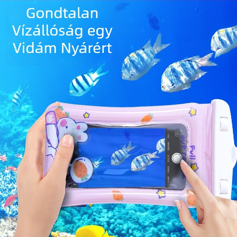 Rajzfilm mintájú vízálló telefon táska kültéri használatra, PVC anyag, csíkos minta, vízálló anyag, kapacitás 6,5 L alatt