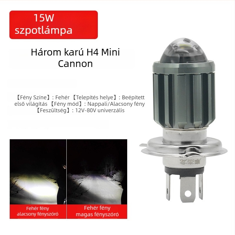 LED fényszóró motorkerékpárhoz, elektromos járműhöz és triciklibe – univerzális 12V-85V, 12W, 3500lm, 4000K, alumínium ház