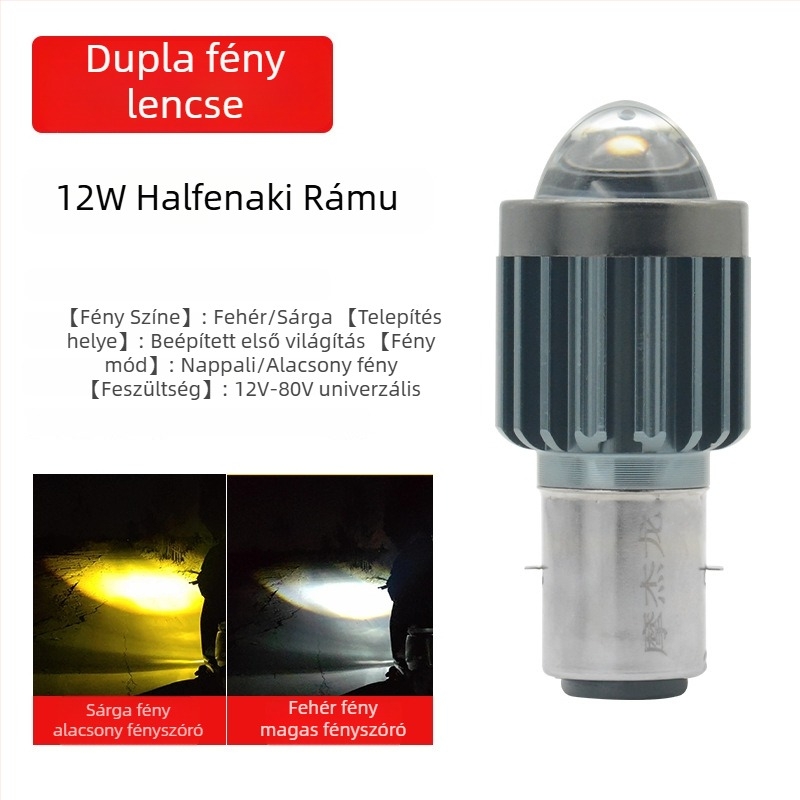LED fényszóró motorkerékpárhoz, elektromos járműhöz és triciklibe – univerzális 12V-85V, 12W, 3500lm, 4000K, alumínium ház