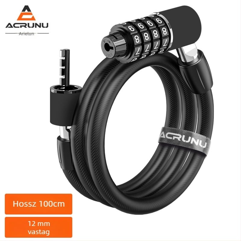 Kerékpár zár parolával – MMS01; Anyagok: cink-ötvözet, ABS, PVC, összetett acélhuzal; Súly: 326,5 g; Stílus: könnyű luxus