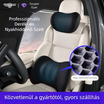 Vezető és utas fej- és deréktámasz készlet, légáteresztő gel memóriahab, poliészter huzat
