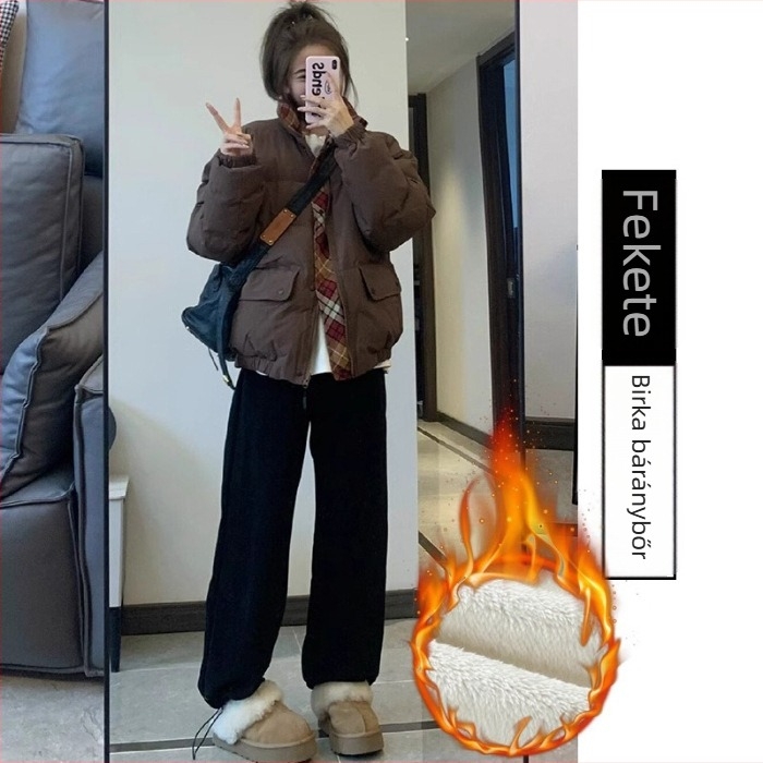 Jingqi kismama nadrág ősz-télre, fleece béléses, széles szárú, kétfunkciós dizájn, nem szorít a hasra, vastag és meleg