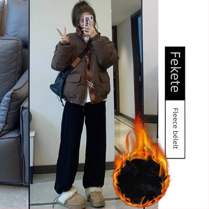 Jingqi kismama nadrág ősz-télre, fleece béléses, széles szárú, kétfunkciós dizájn, nem szorít a hasra, vastag és meleg