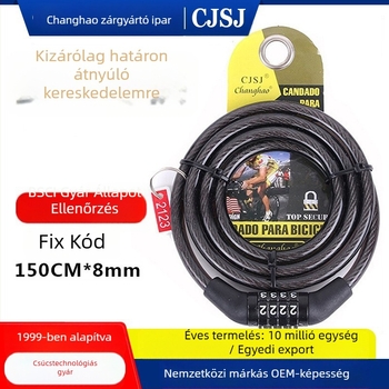 Kerékpárzár jelszóval, 4 számjegyű fix kód, CH-203, acélhuzal és PVC burkolat, súly 175 g