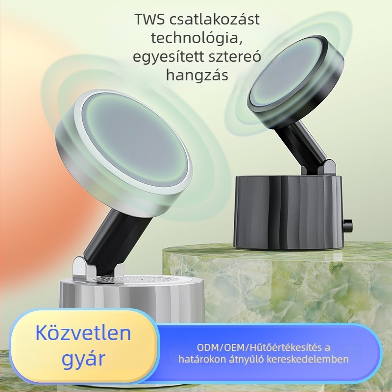 Bluetooth hangszóró beépített akkumulátorral és mágneses telefon-tartóval – asztali szívó rögzítés, Bluetooth 5.3, 10 m hatótávolság, 100 Hz–20 kHz
