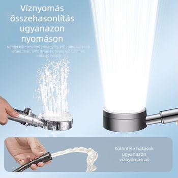 Kézi zuhanyfej rozsdamentes acélból, beépített szűrővel, levehető tisztításhoz, kerek forma